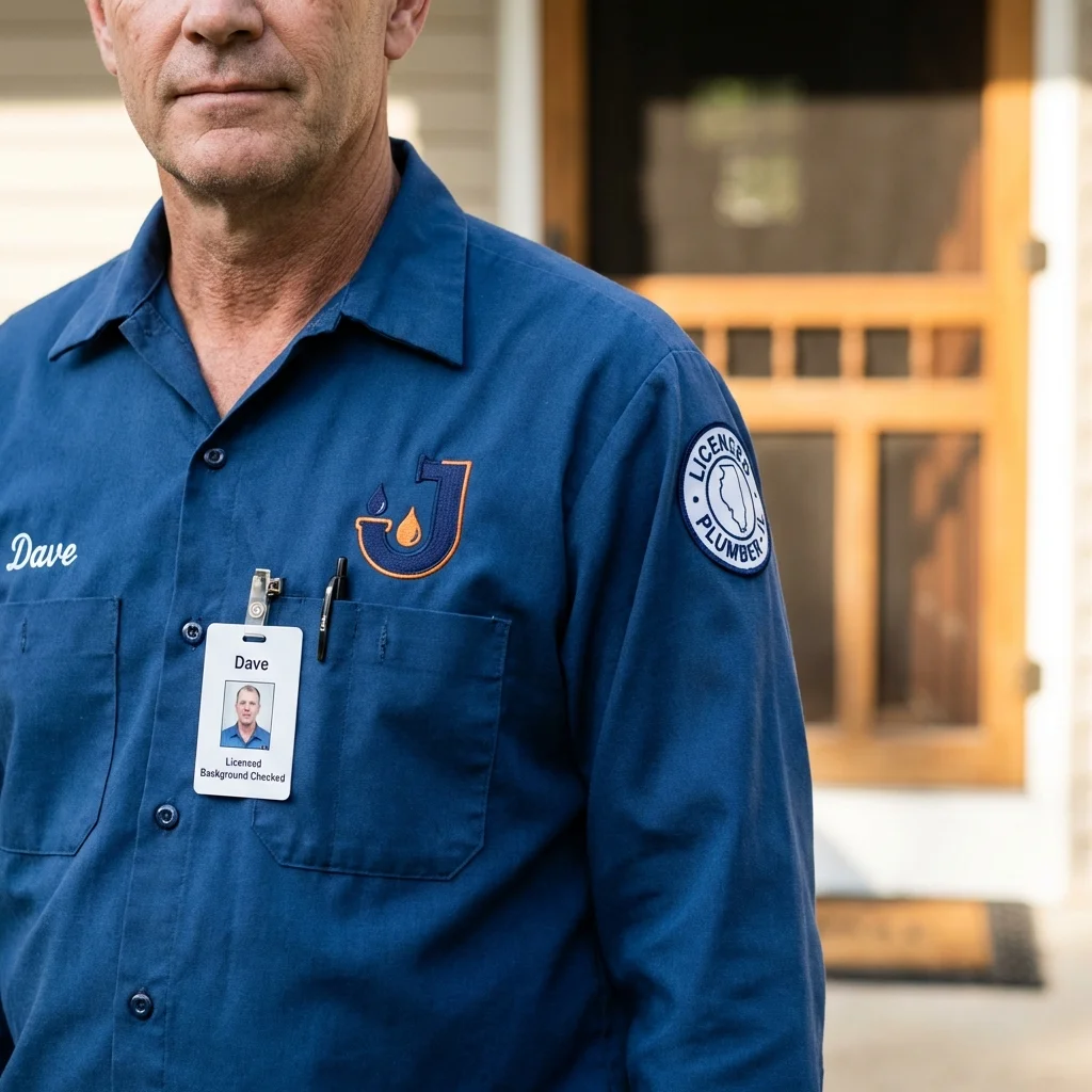 Licensed plumber showing ID badge in Lincoln, NE