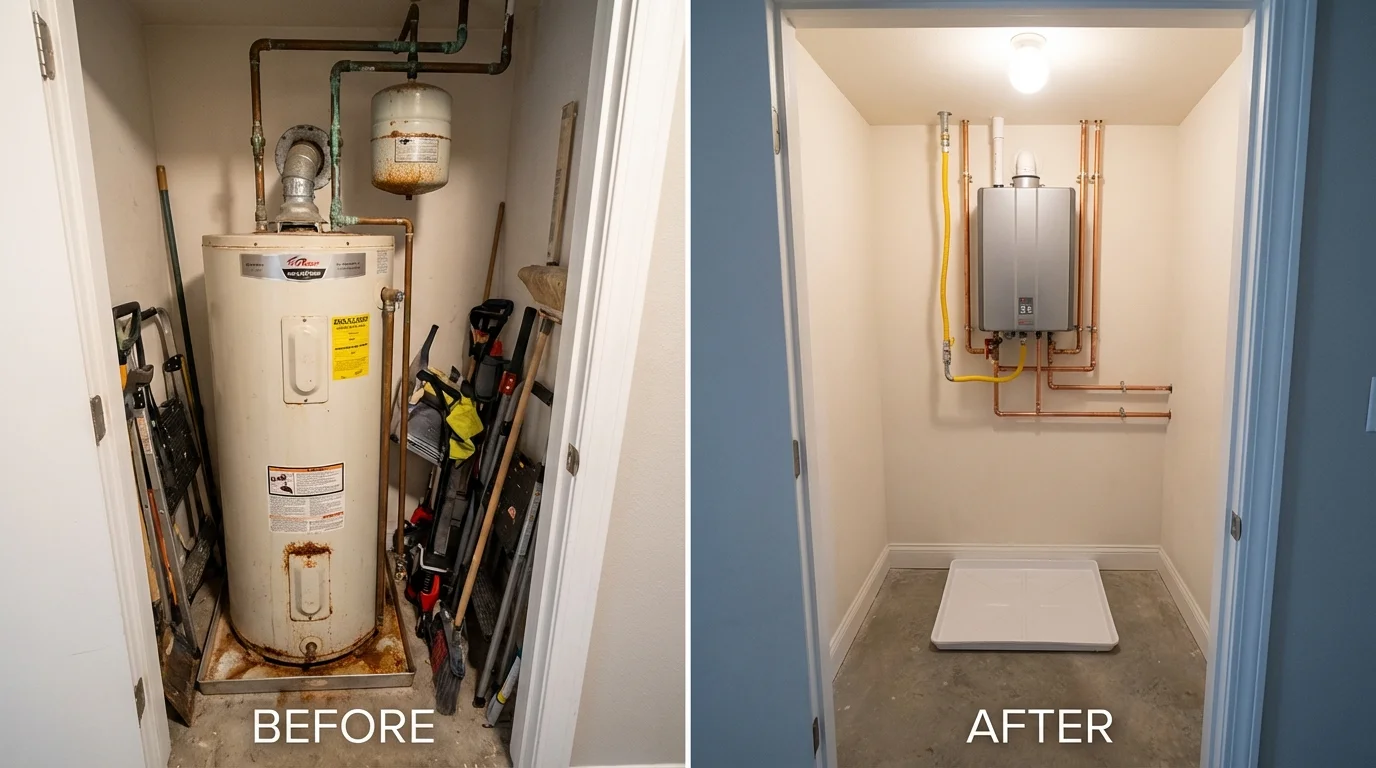 Tank water heater versus wall-mounted tankless unit comparison for Lincoln, NE homeowners